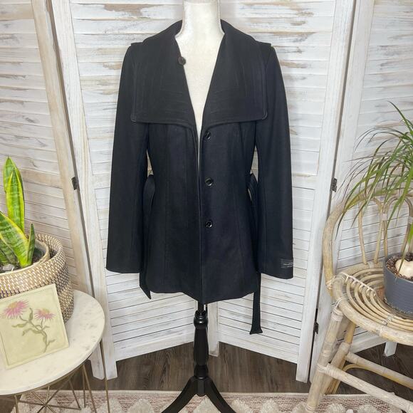 BABATON Women's The Connor Coat Short Virgin Wool Cashmere Coat Black Belted M - Picture 16 of 16